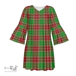 Scottish Baxter Modern Tartan Womens Stacked Ruffle Sleeve Tartan Dress