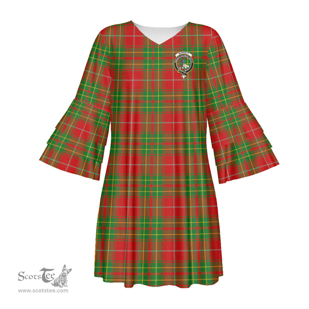 Scottish Burnett Ancient Clan Tartan Crest Womens Stacked Ruffle Sleeve Tartan Dress