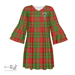 Scottish Burnett Ancient Clan Tartan Crest Womens Stacked Ruffle Sleeve Tartan Dress