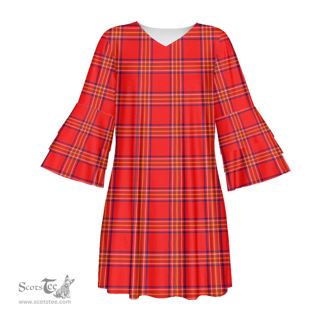 Scottish Burnett Modern Tartan Womens Stacked Ruffle Sleeve Tartan Dress