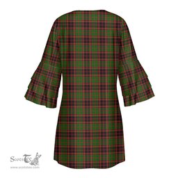 Scottish Buchan Modern Clan Tartan Crest Womens Stacked Ruffle Sleeve Tartan Dress