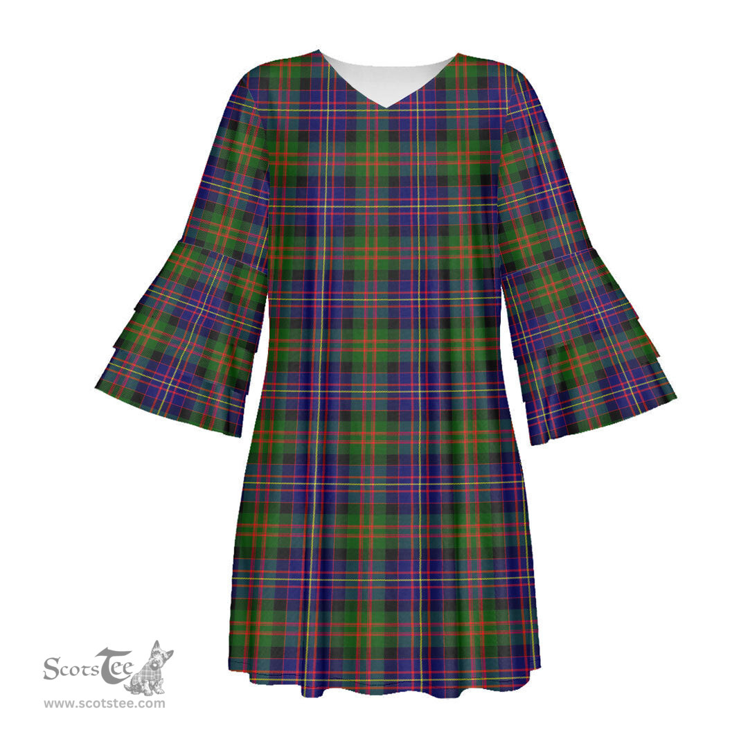 Scottish Cameron of Erracht Modern Tartan Womens Stacked Ruffle Sleeve Tartan Dress
