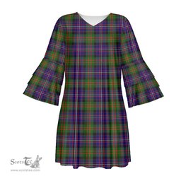 Scottish Cameron of Erracht Modern Tartan Womens Stacked Ruffle Sleeve Tartan Dress
