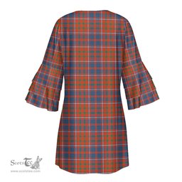 Scottish Cameron of Lochiel Ancient Tartan Womens Stacked Ruffle Sleeve Tartan Dress