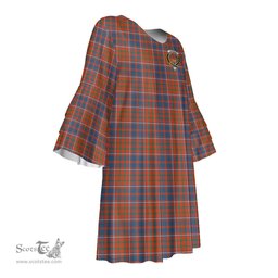 Scottish Cameron of Lochiel Ancient Clan Tartan Crest Womens Stacked Ruffle Sleeve Tartan Dress