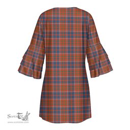 Scottish Cameron of Lochiel Ancient Clan Tartan Crest Womens Stacked Ruffle Sleeve Tartan Dress