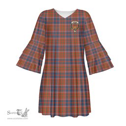 Scottish Cameron of Lochiel Ancient Clan Tartan Crest Womens Stacked Ruffle Sleeve Tartan Dress
