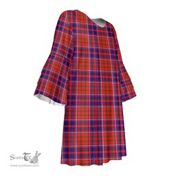 Scottish Cameron of Lochiel Modern Tartan Womens Stacked Ruffle Sleeve Tartan Dress
