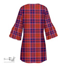 Scottish Cameron of Lochiel Modern Tartan Womens Stacked Ruffle Sleeve Tartan Dress