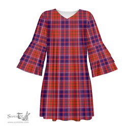 Scottish Cameron of Lochiel Modern Tartan Womens Stacked Ruffle Sleeve Tartan Dress