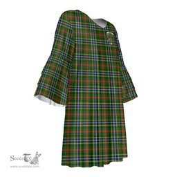 Scottish Bisset Clan Tartan Crest Womens Stacked Ruffle Sleeve Tartan Dress