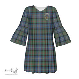 Scottish Cameron of Erracht Ancient Clan Tartan Crest Womens Stacked Ruffle Sleeve Tartan Dress