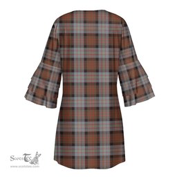 Scottish Cameron of Erracht Weathered Tartan Womens Stacked Ruffle Sleeve Tartan Dress