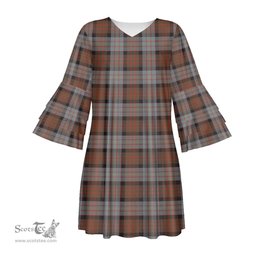 Scottish Cameron of Erracht Weathered Tartan Womens Stacked Ruffle Sleeve Tartan Dress