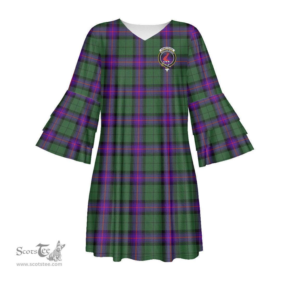 Scottish Armstrong Modern Clan Tartan Crest Womens Stacked Ruffle Sleeve Tartan Dress