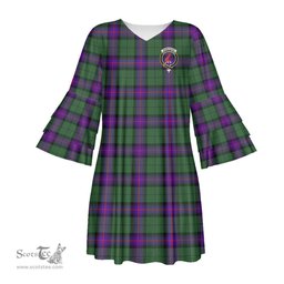 Scottish Armstrong Modern Clan Tartan Crest Womens Stacked Ruffle Sleeve Tartan Dress