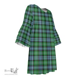 Scottish Arbuthnot Ancient Tartan Womens Stacked Ruffle Sleeve Tartan Dress