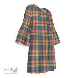 Scottish Buchanan Ancient Tartan Womens Stacked Ruffle Sleeve Tartan Dress