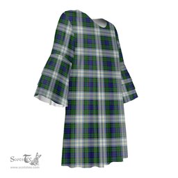 Scottish Blackwatch Dress Modern Tartan Womens Stacked Ruffle Sleeve Tartan Dress