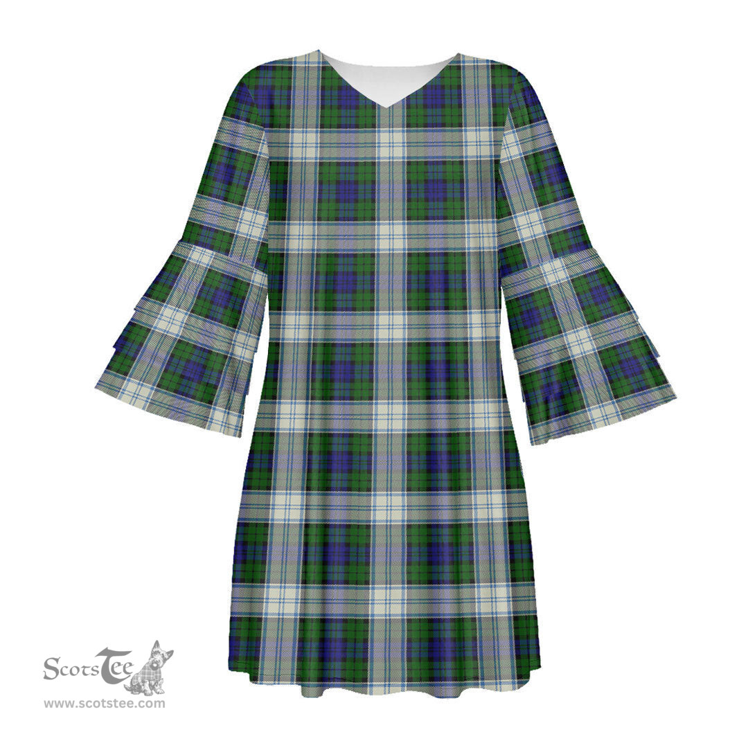 Scottish Blackwatch Dress Modern Tartan Womens Stacked Ruffle Sleeve Tartan Dress