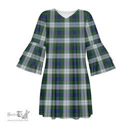 Scottish Blackwatch Dress Modern Tartan Womens Stacked Ruffle Sleeve Tartan Dress