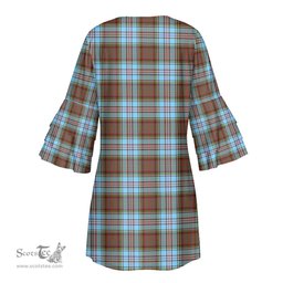 Scottish Anderson Ancient Tartan Womens Stacked Ruffle Sleeve Tartan Dress