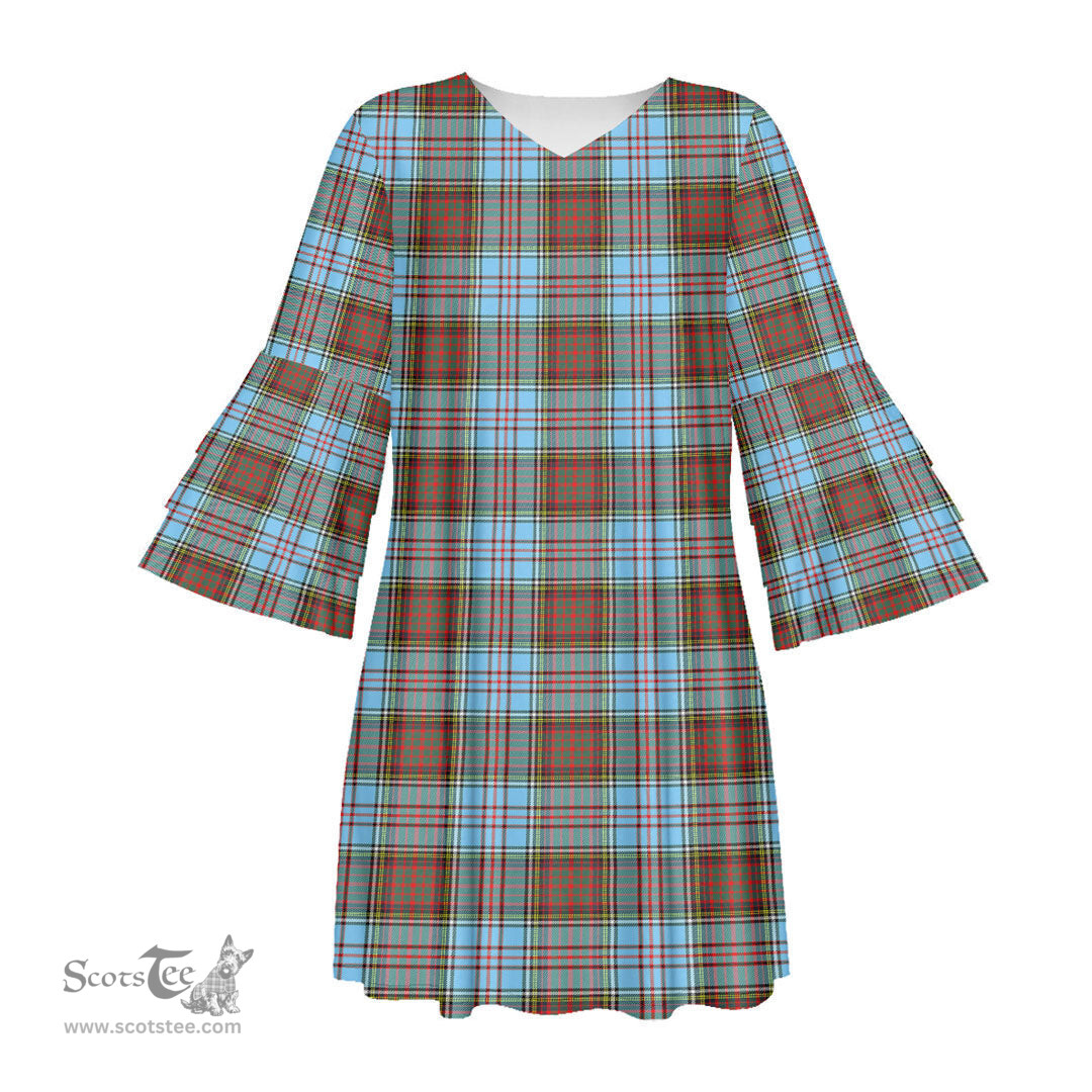 Scottish Anderson Ancient Tartan Womens Stacked Ruffle Sleeve Tartan Dress