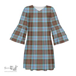 Scottish Anderson Ancient Tartan Womens Stacked Ruffle Sleeve Tartan Dress