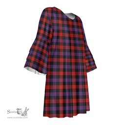 Scottish Brown Modern Tartan Womens Stacked Ruffle Sleeve Tartan Dress