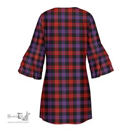 Scottish Brown Modern Tartan Womens Stacked Ruffle Sleeve Tartan Dress