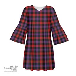 Scottish Brown Modern Tartan Womens Stacked Ruffle Sleeve Tartan Dress