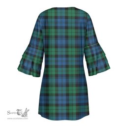 Scottish Blackwatch Ancient Tartan Womens Stacked Ruffle Sleeve Tartan Dress