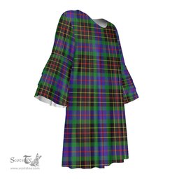 Scottish Brodie Hunting Modern Tartan Womens Stacked Ruffle Sleeve Tartan Dress