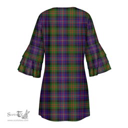 Scottish Cameron of Erracht Modern Clan Tartan Crest Womens Stacked Ruffle Sleeve Tartan Dress