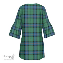 Scottish Armstrong Ancient Tartan Womens Stacked Ruffle Sleeve Tartan Dress