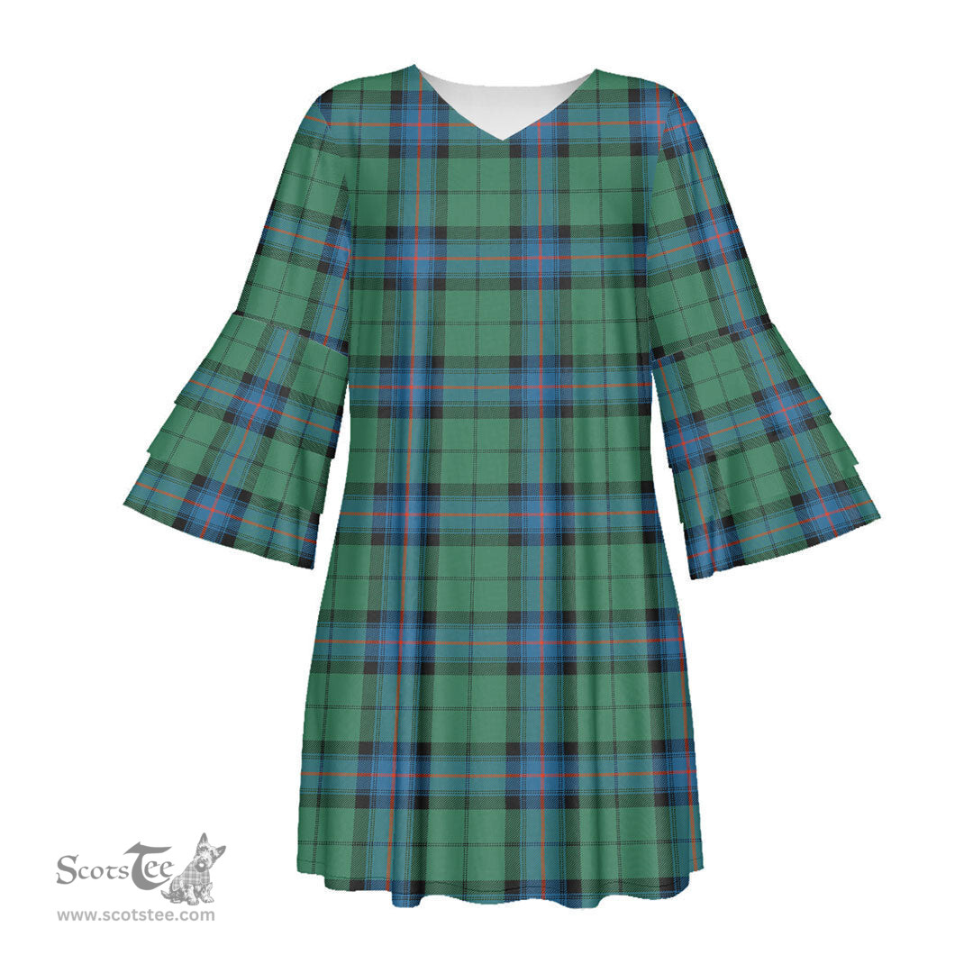 Scottish Armstrong Ancient Tartan Womens Stacked Ruffle Sleeve Tartan Dress