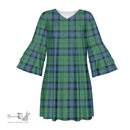 Scottish Armstrong Ancient Tartan Womens Stacked Ruffle Sleeve Tartan Dress