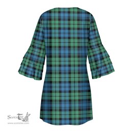Scottish Campbell Ancient 01 Tartan Womens Stacked Ruffle Sleeve Tartan Dress