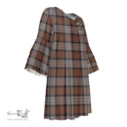 Scottish Cameron of Erracht Weathered Clan Tartan Crest Womens Stacked Ruffle Sleeve Tartan Dress