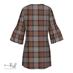 Scottish Cameron of Erracht Weathered Clan Tartan Crest Womens Stacked Ruffle Sleeve Tartan Dress