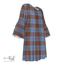 Scottish Anderson Modern Tartan Womens Stacked Ruffle Sleeve Tartan Dress
