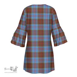 Scottish Anderson Modern Tartan Womens Stacked Ruffle Sleeve Tartan Dress