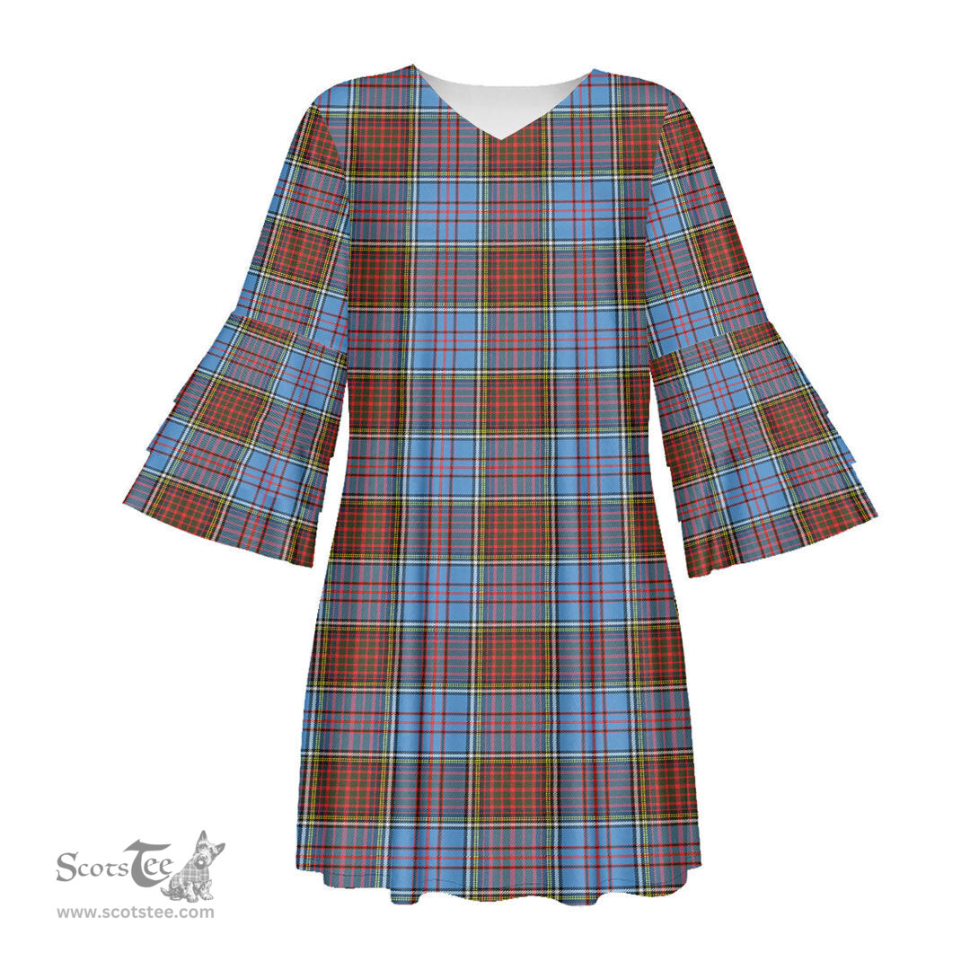Scottish Anderson Modern Tartan Womens Stacked Ruffle Sleeve Tartan Dress