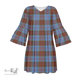 Scottish Anderson Modern Tartan Womens Stacked Ruffle Sleeve Tartan Dress