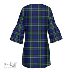 Scottish Arbuthnot Modern Clan Tartan Crest Womens Stacked Ruffle Sleeve Tartan Dress