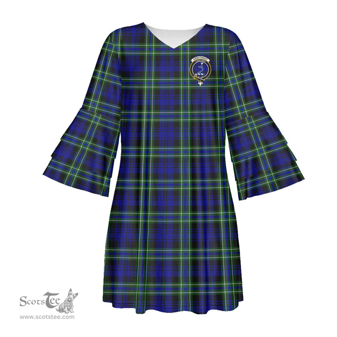 Scottish Arbuthnot Modern Clan Tartan Crest Womens Stacked Ruffle Sleeve Tartan Dress