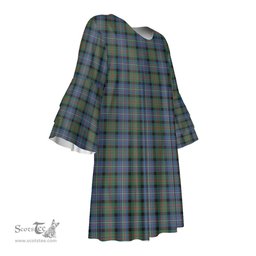Scottish Cameron of Erracht Ancient Tartan Womens Stacked Ruffle Sleeve Tartan Dress