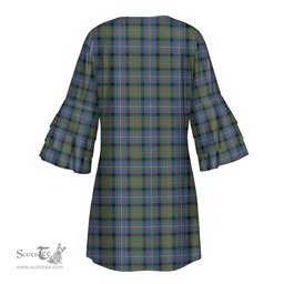 Scottish Cameron of Erracht Ancient Tartan Womens Stacked Ruffle Sleeve Tartan Dress