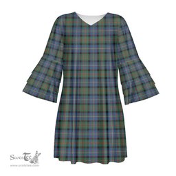 Scottish Cameron of Erracht Ancient Tartan Womens Stacked Ruffle Sleeve Tartan Dress
