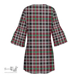 Scottish Borthwick Ancient Tartan Womens Stacked Ruffle Sleeve Tartan Dress